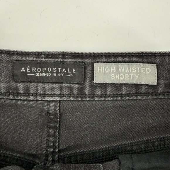 Aeropostale Women’s Black Denim High Rise Shorty Shorts Sz 8 Distressed Cutoffs - Picture 8 of 13